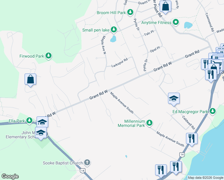map of restaurants, bars, coffee shops, grocery stores, and more near 2080 Maple Avenue South in Sooke