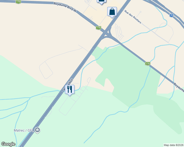 map of restaurants, bars, coffee shops, grocery stores, and more near 160 Rue du Domaine-sur-le-Golf in Saguenay