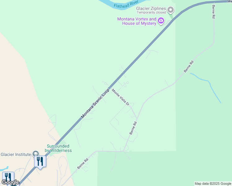 map of restaurants, bars, coffee shops, grocery stores, and more near 1663 Vista Lane in Columbia Falls