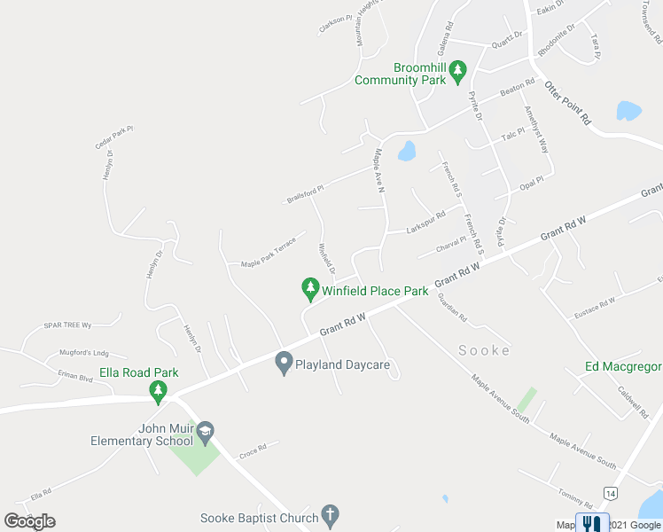 map of restaurants, bars, coffee shops, grocery stores, and more near 2211 Winfield Drive in Sooke