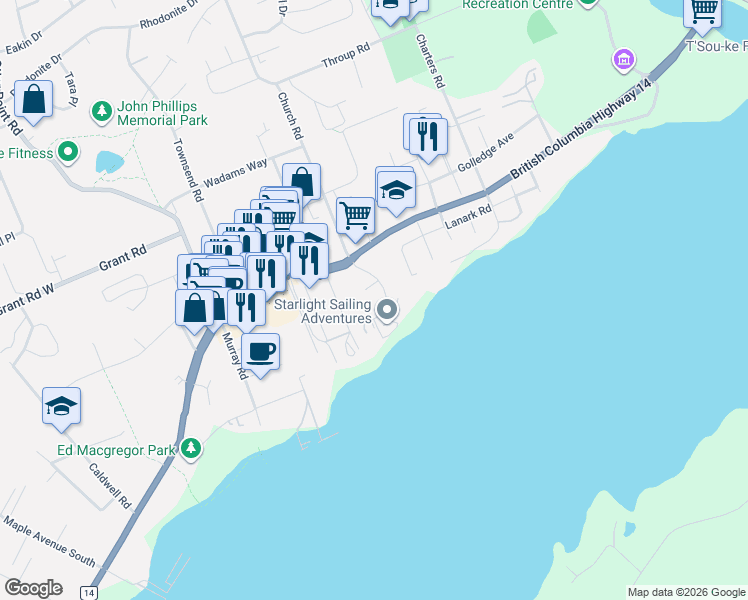 map of restaurants, bars, coffee shops, grocery stores, and more near 6585 Sooke Road in Sooke