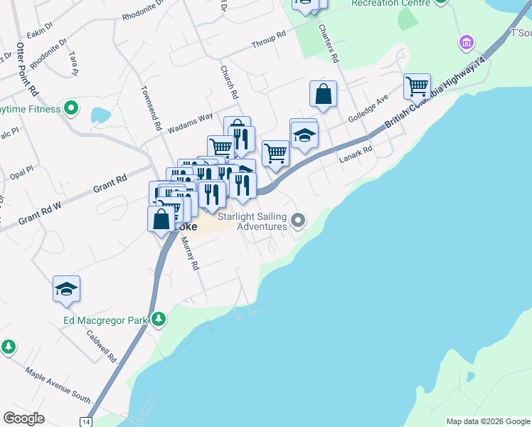 map of restaurants, bars, coffee shops, grocery stores, and more near 6613 Sooke Road in Sooke