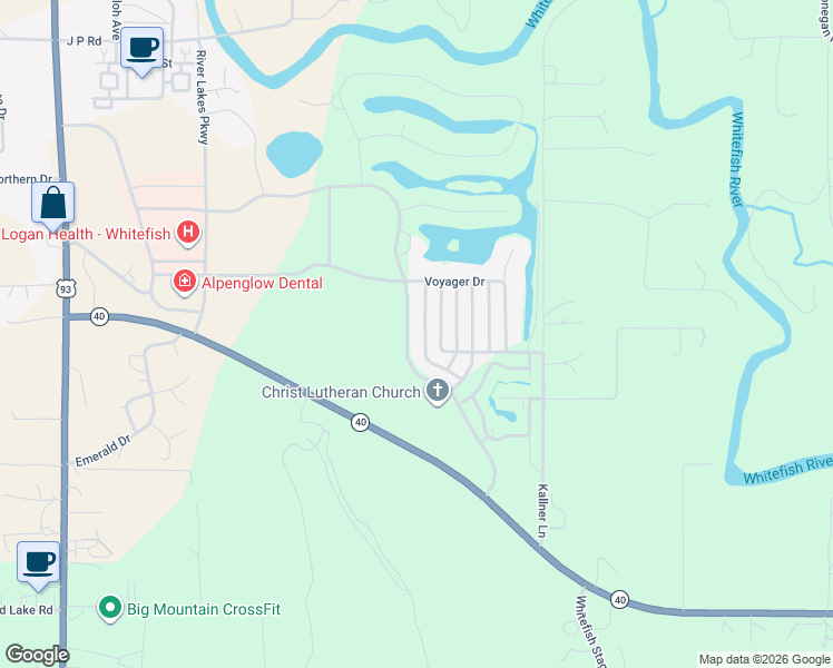 map of restaurants, bars, coffee shops, grocery stores, and more near 5081 River Lakes Parkway in Whitefish