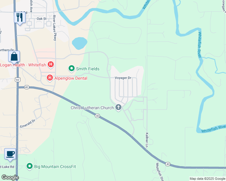 map of restaurants, bars, coffee shops, grocery stores, and more near 5081 River Lakes Parkway in Whitefish