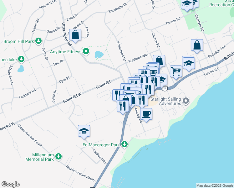 map of restaurants, bars, coffee shops, grocery stores, and more near 6727 Ayre Road in Sooke