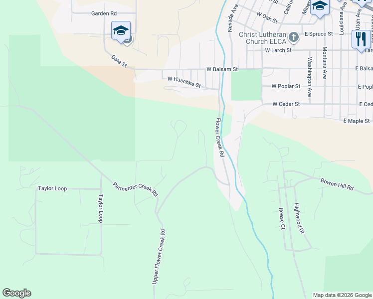 map of restaurants, bars, coffee shops, grocery stores, and more near 368 Parmenter Creek Road in Libby