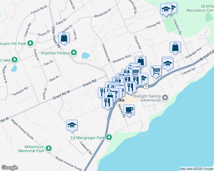 map of restaurants, bars, coffee shops, grocery stores, and more near 6727 Ayre Road in Sooke
