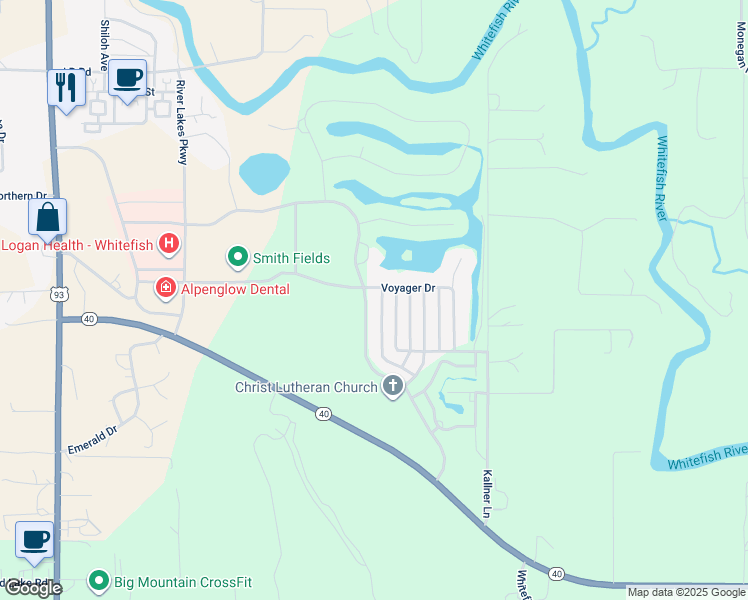 map of restaurants, bars, coffee shops, grocery stores, and more near 4300 Voyager Drive in Whitefish