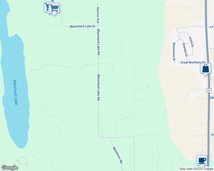 map of restaurants, bars, coffee shops, grocery stores, and more near 615 Blanchard Lake Road in Whitefish