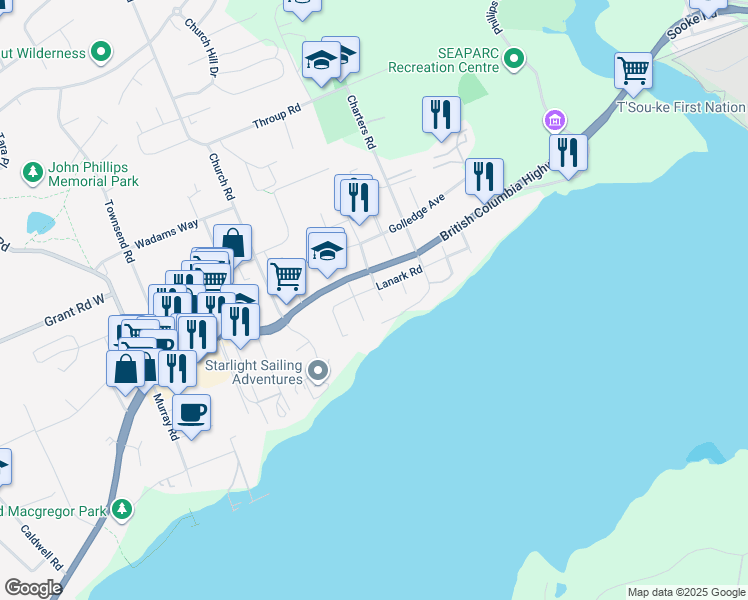 map of restaurants, bars, coffee shops, grocery stores, and more near 2018 Dover Street in Sooke