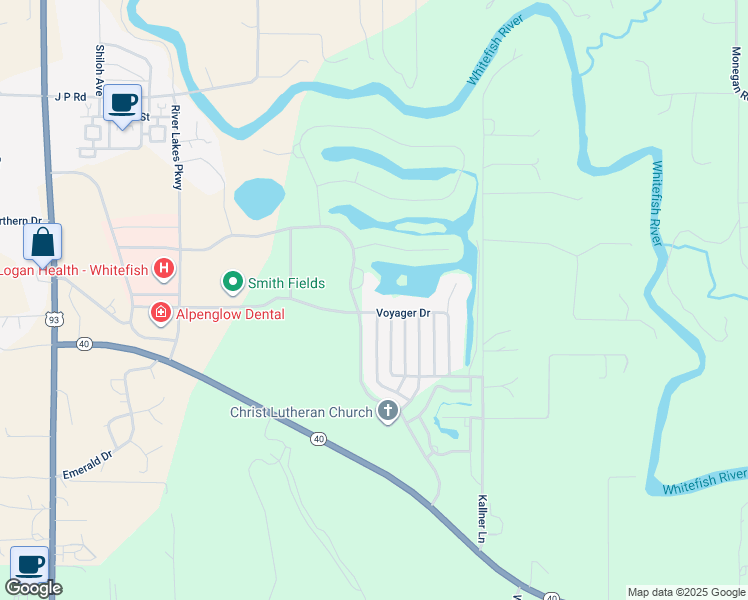 map of restaurants, bars, coffee shops, grocery stores, and more near 4300 Voyager Drive in Whitefish