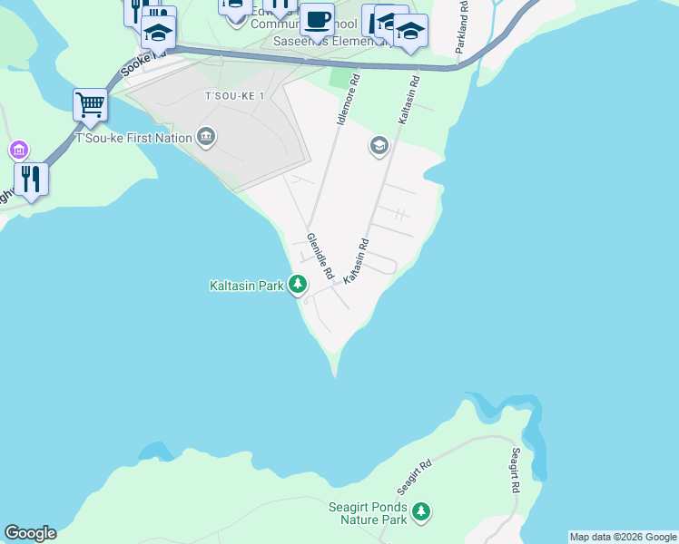 map of restaurants, bars, coffee shops, grocery stores, and more near 1965 Glenidle Road in Sooke