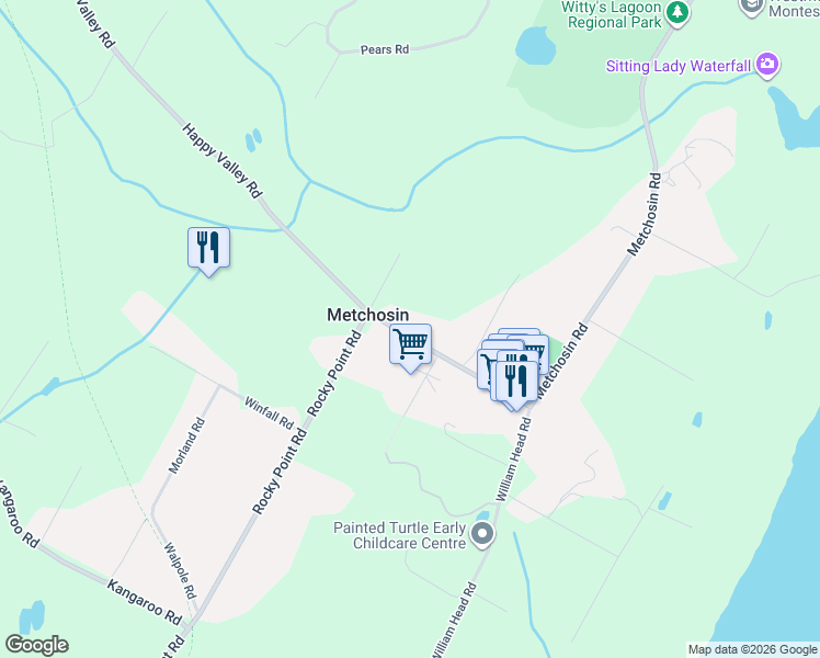 map of restaurants, bars, coffee shops, grocery stores, and more near 4430 Happy Valley Road in Victoria