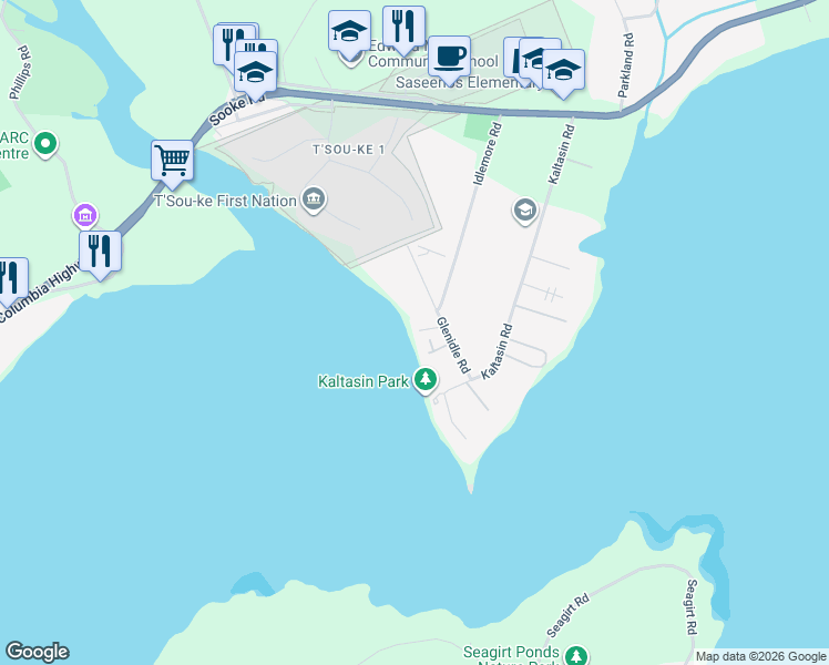 map of restaurants, bars, coffee shops, grocery stores, and more near 1976 Glenidle Road in Sooke