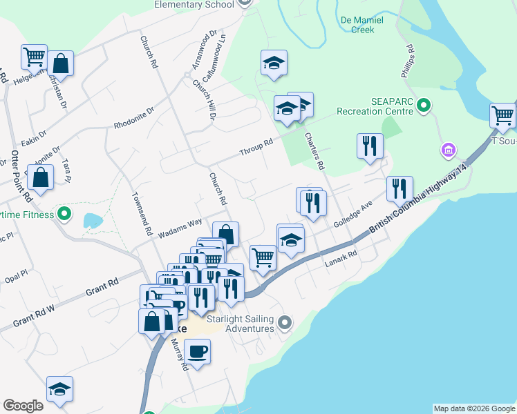 map of restaurants, bars, coffee shops, grocery stores, and more near in Sooke