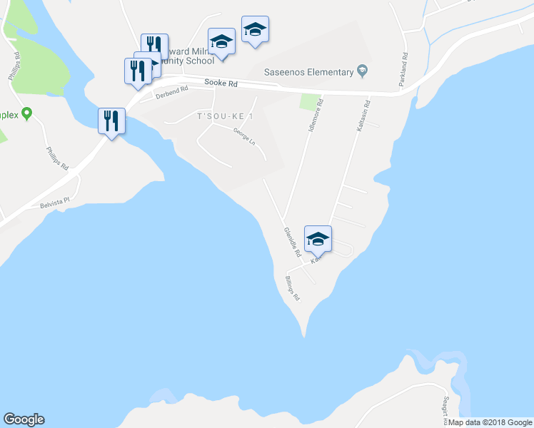 map of restaurants, bars, coffee shops, grocery stores, and more near 2022 Glenidle Road in Sooke