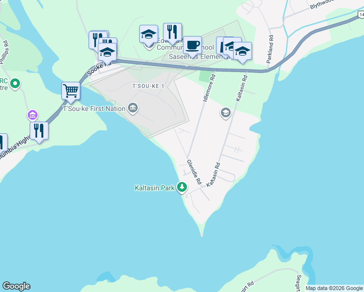 map of restaurants, bars, coffee shops, grocery stores, and more near 2022 Glenidle Road in Sooke