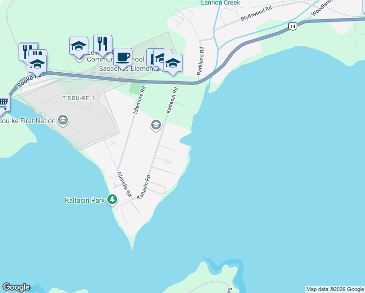 map of restaurants, bars, coffee shops, grocery stores, and more near 6110 Seabroom Road in Sooke