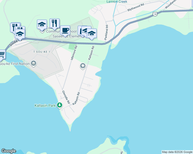 map of restaurants, bars, coffee shops, grocery stores, and more near 6110 Seabroom Road in Sooke