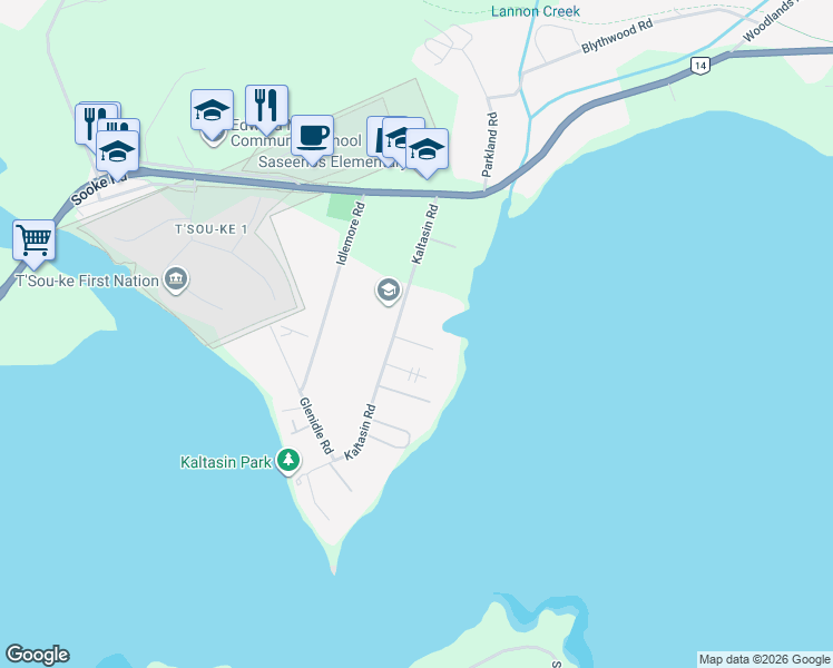 map of restaurants, bars, coffee shops, grocery stores, and more near 6110 Seabroom Road in Sooke