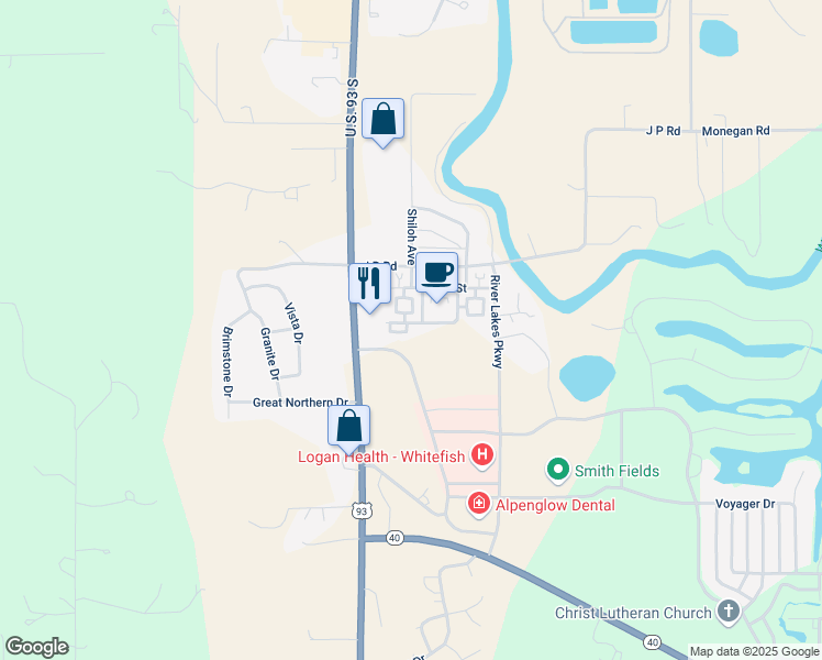 map of restaurants, bars, coffee shops, grocery stores, and more near 532 Silverleaf Drive in Whitefish