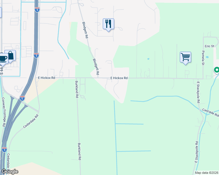 map of restaurants, bars, coffee shops, grocery stores, and more near 18075 Granite Lane in Mount Vernon