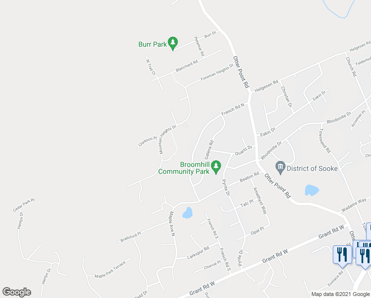 map of restaurants, bars, coffee shops, grocery stores, and more near 2338 French Road North in Sooke