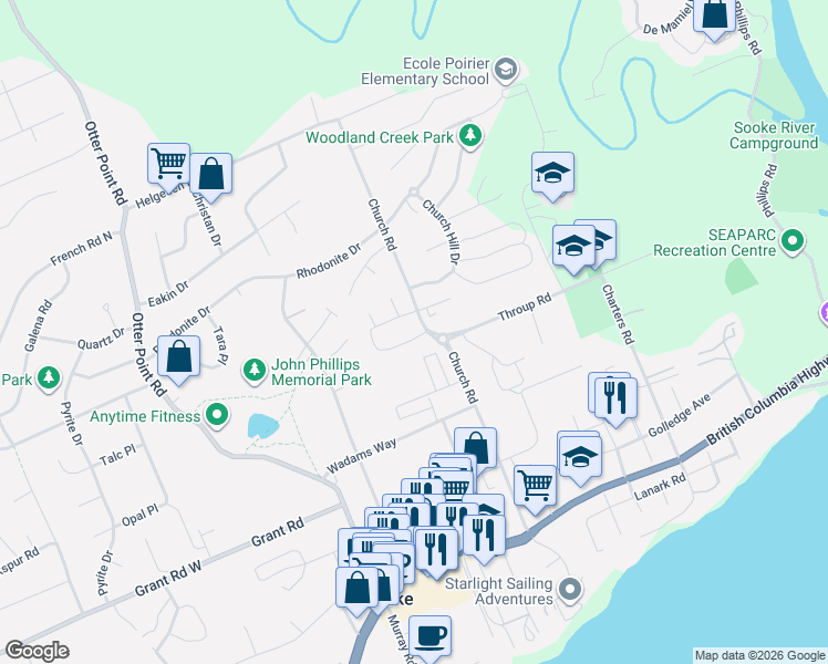 map of restaurants, bars, coffee shops, grocery stores, and more near 12 Church Street in Sooke