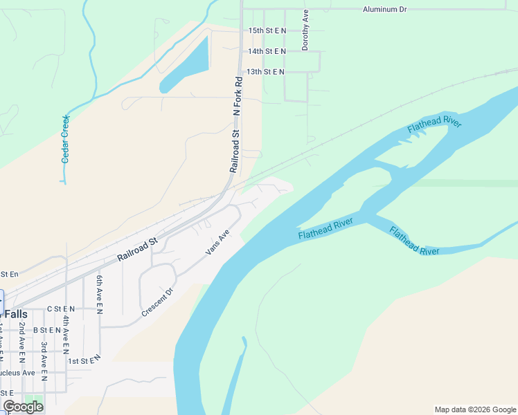 map of restaurants, bars, coffee shops, grocery stores, and more near 935 Frontage Road in Columbia Falls