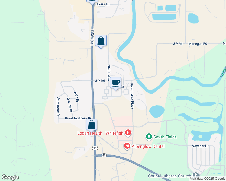 map of restaurants, bars, coffee shops, grocery stores, and more near 303 Dogwood Avenue in Whitefish