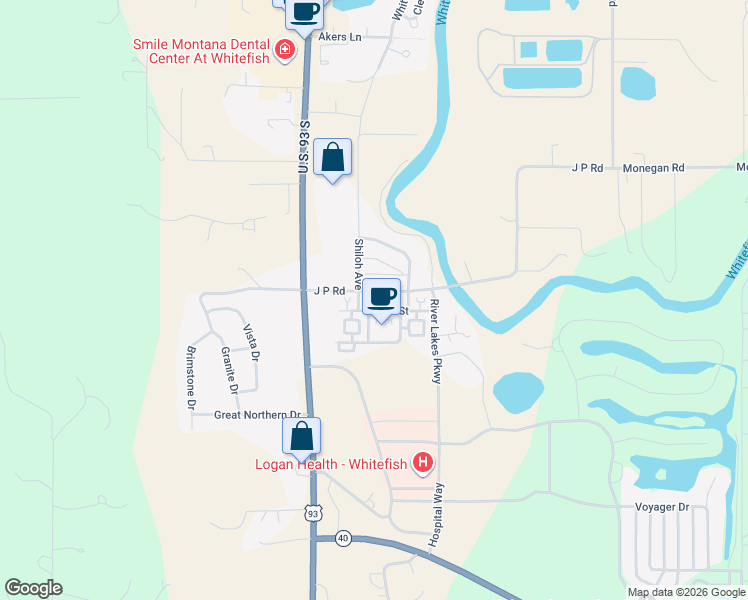 map of restaurants, bars, coffee shops, grocery stores, and more near 6203 Shiloh Avenue in Whitefish