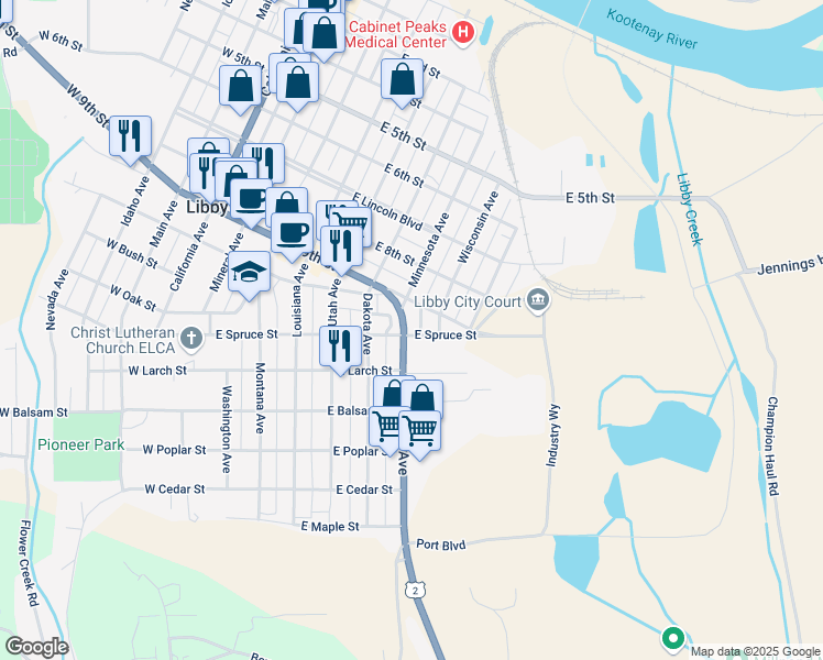 map of restaurants, bars, coffee shops, grocery stores, and more near 1035 Minnesota Avenue in Libby