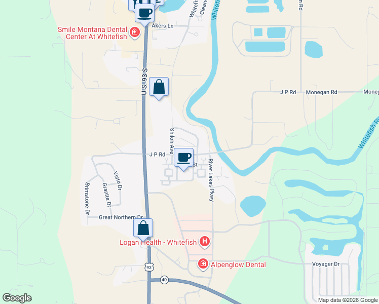 map of restaurants, bars, coffee shops, grocery stores, and more near 6213 Shiloh Avenue in Whitefish
