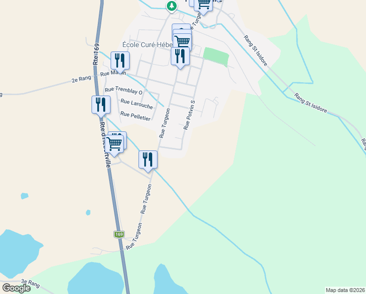 map of restaurants, bars, coffee shops, grocery stores, and more near 340 Rue Potvin Nord in Hébertville