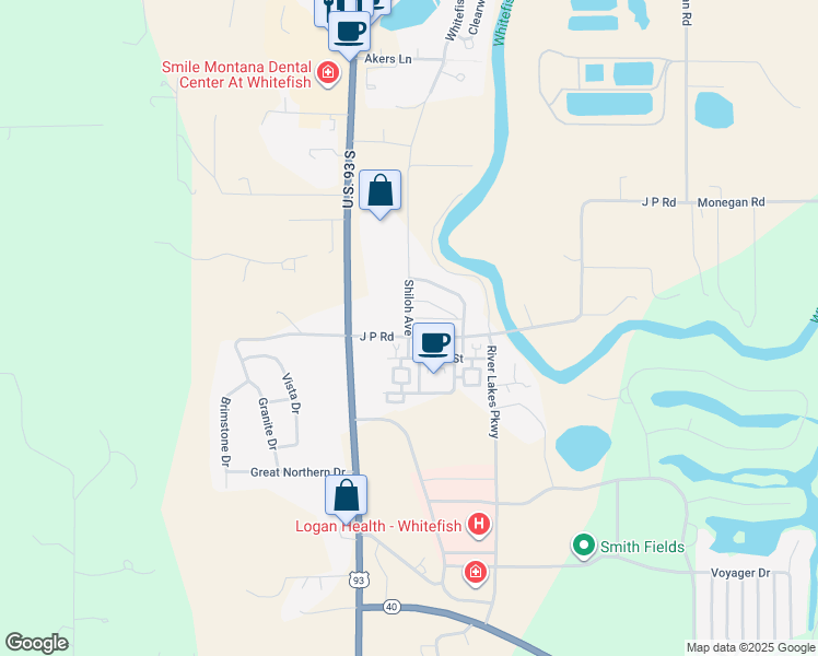 map of restaurants, bars, coffee shops, grocery stores, and more near 6203 Shiloh Avenue in Whitefish