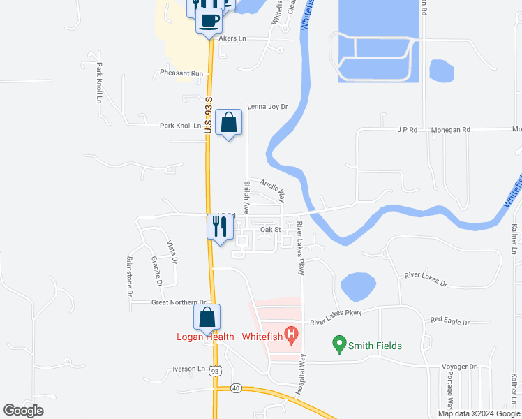 map of restaurants, bars, coffee shops, grocery stores, and more near 6203 Shiloh Avenue in Whitefish