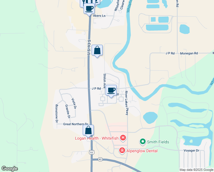 map of restaurants, bars, coffee shops, grocery stores, and more near 6203 Shiloh Avenue in Whitefish