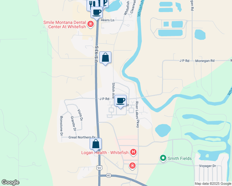 map of restaurants, bars, coffee shops, grocery stores, and more near 6203 Shiloh Avenue in Whitefish