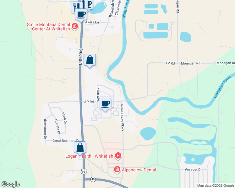 map of restaurants, bars, coffee shops, grocery stores, and more near 6213 Shiloh Avenue in Whitefish