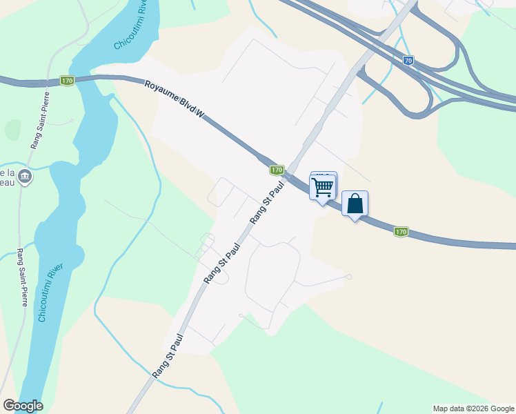 map of restaurants, bars, coffee shops, grocery stores, and more near 2460 Rang Saint Paul in Saguenay