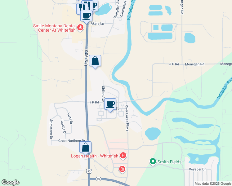 map of restaurants, bars, coffee shops, grocery stores, and more near 6227 Shiloh Avenue in Whitefish