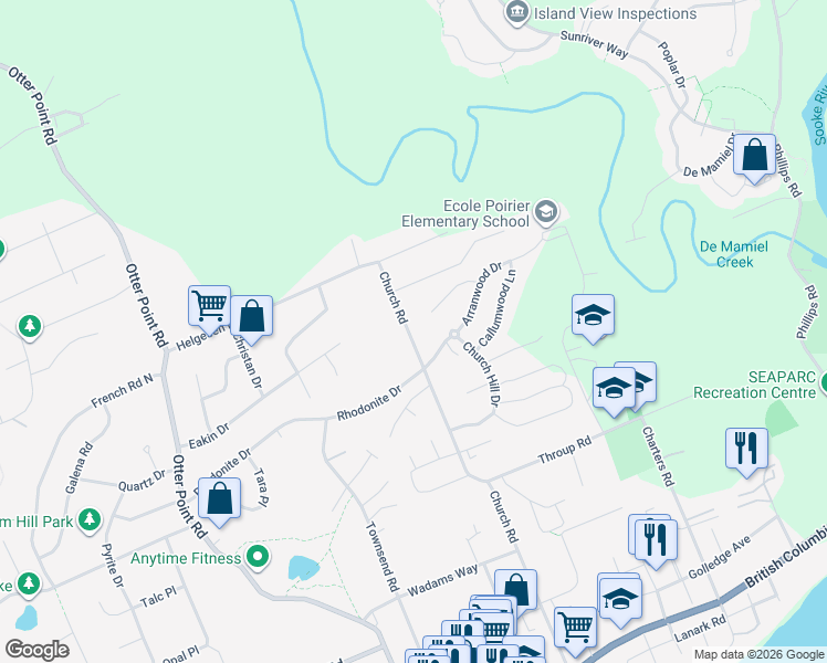 map of restaurants, bars, coffee shops, grocery stores, and more near 2355 Church Road in Sooke