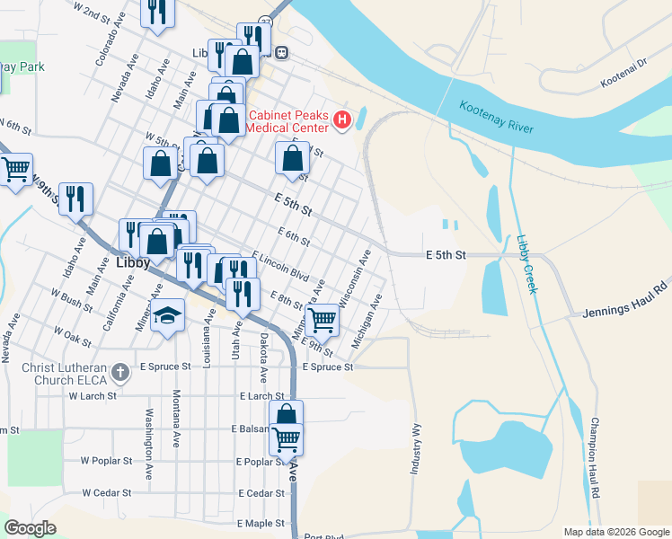 map of restaurants, bars, coffee shops, grocery stores, and more near 600-698 Minnesota Avenue in Libby