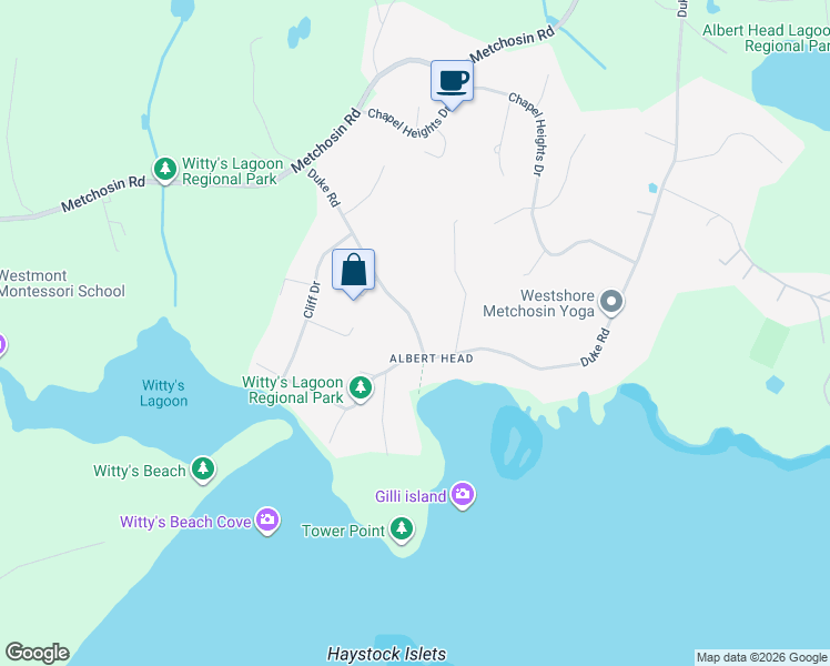 map of restaurants, bars, coffee shops, grocery stores, and more near 3857 Duke Road in Victoria