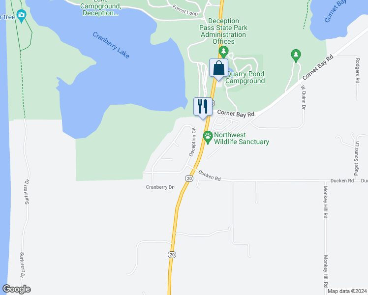 map of restaurants, bars, coffee shops, grocery stores, and more near 632 West Quail Ridge Place in Oak Harbor