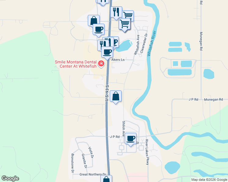 map of restaurants, bars, coffee shops, grocery stores, and more near 6331 U.S. 93 South in Whitefish