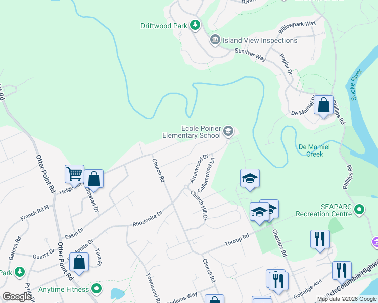 map of restaurants, bars, coffee shops, grocery stores, and more near 6569 Helgesen Road in Sooke
