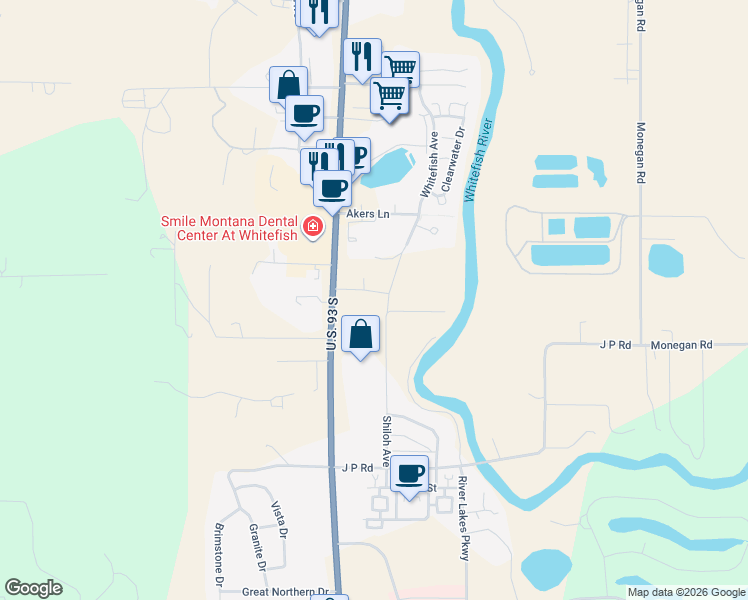map of restaurants, bars, coffee shops, grocery stores, and more near 6331 U.S. 93 South in Whitefish