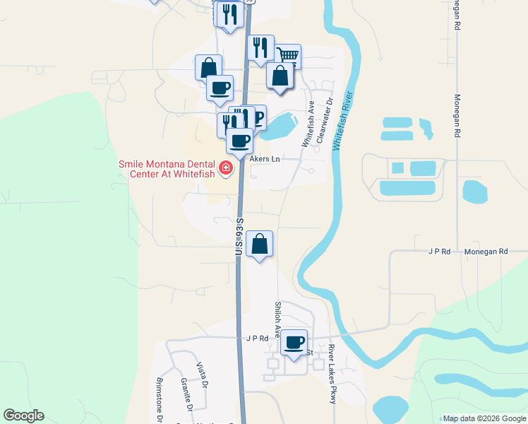 map of restaurants, bars, coffee shops, grocery stores, and more near 6331 U.S. 93 South in Whitefish