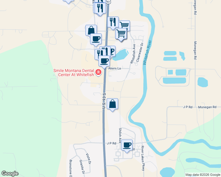 map of restaurants, bars, coffee shops, grocery stores, and more near 6331 U.S. 93 South in Whitefish